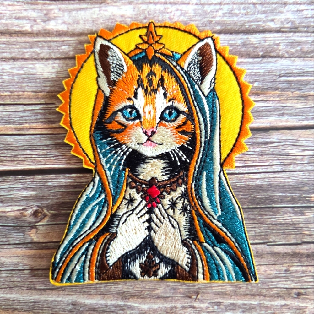 Saint Orange Tabby Kitten Mother Mary Of Cats Occult Gothic Witchy Iron on Patch